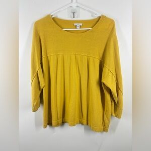 J Jill Yellow Quarter Sleeve Boat Neck Loose Boxy Modest Sweater Gold L